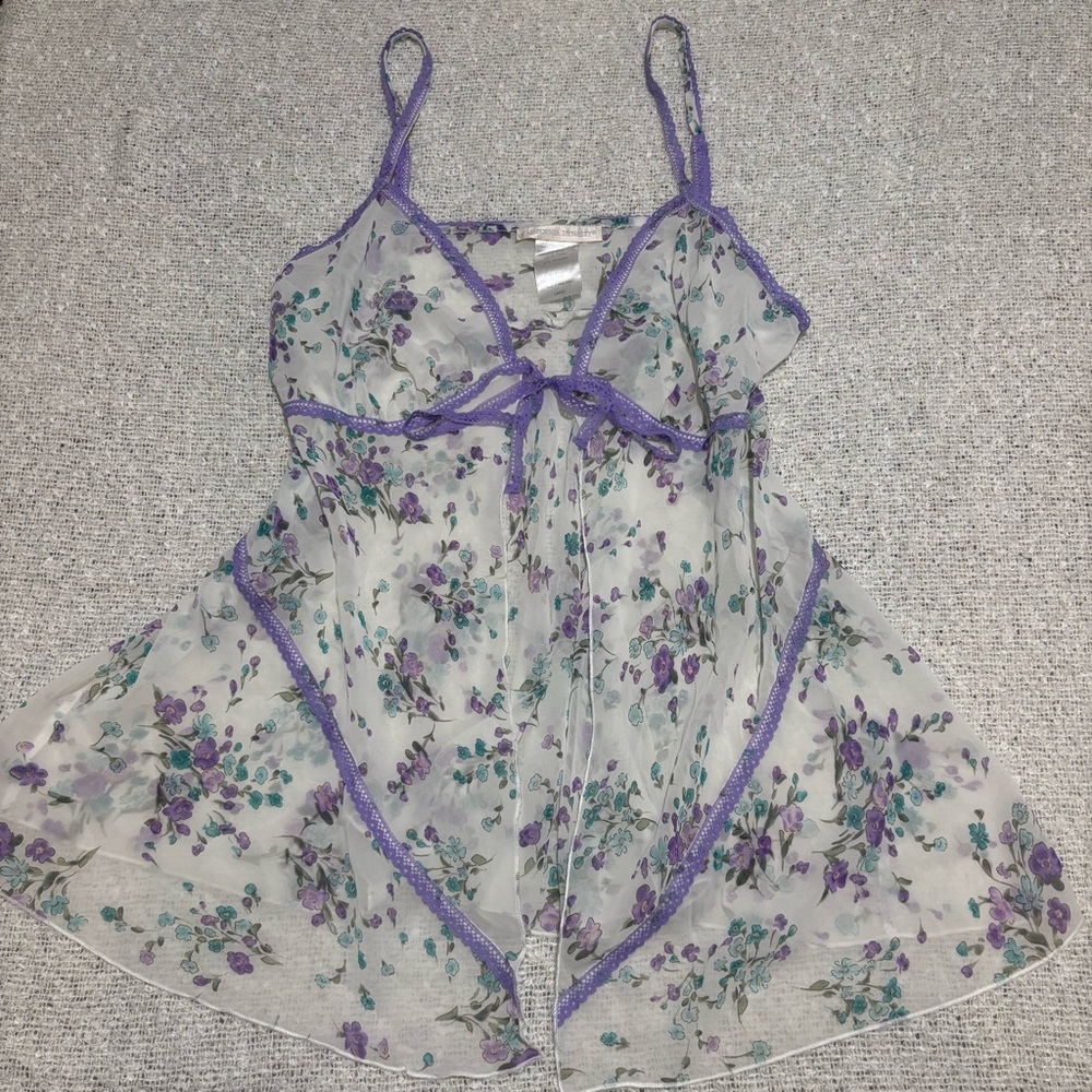 vintage california dynasty lingerie 80s babydoll purple floral fairy romantic - Picture 2 of 7